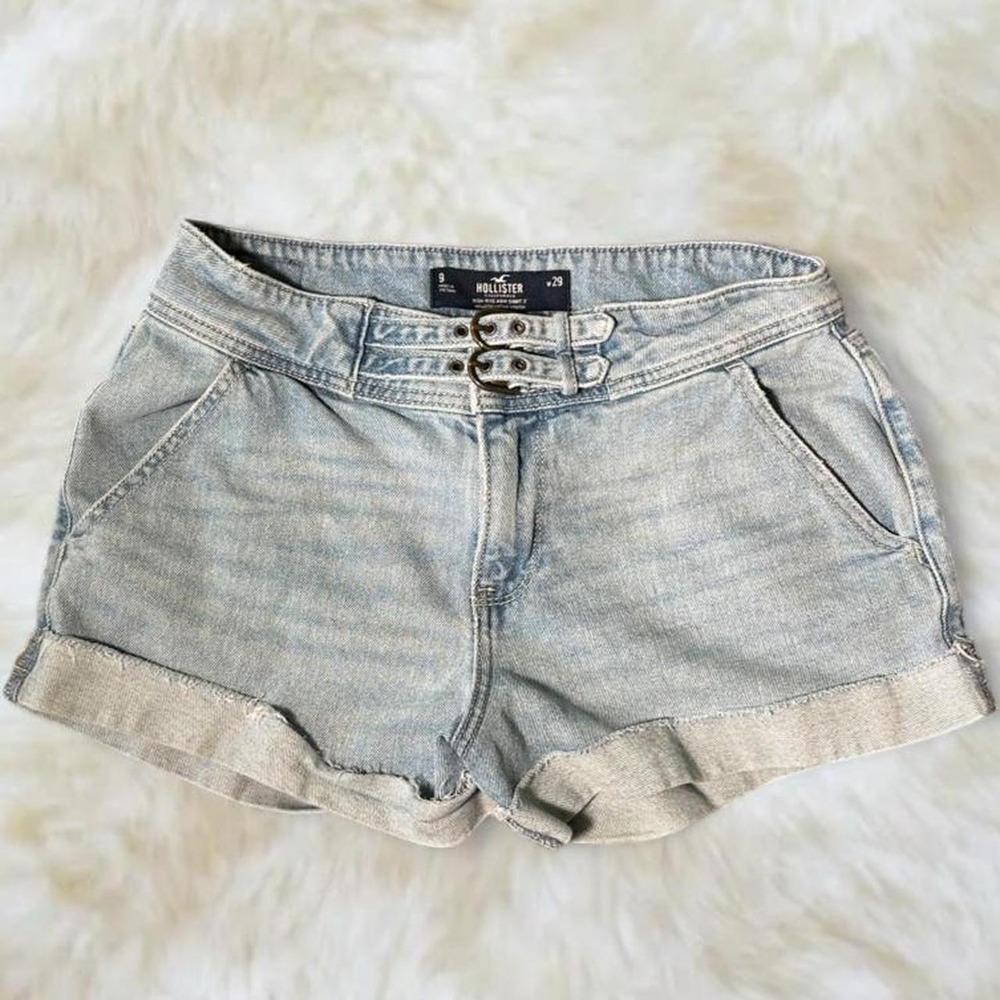 Hollister Y2K Cuffed Denim Shorts Light Wash High Rise Mom Short Size 9 W29